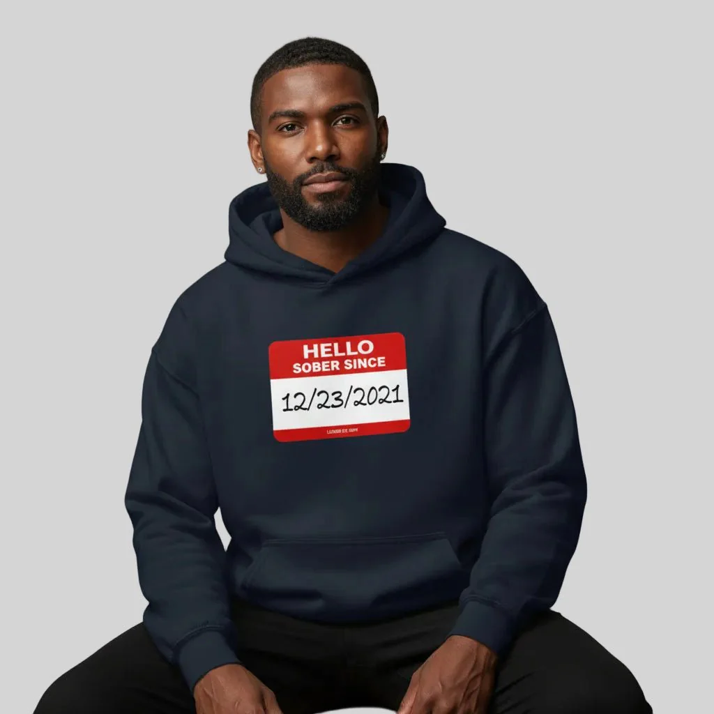 Men’s Hello Sober Since Hoodie w/ Personalized Sobriety Date - Image 10