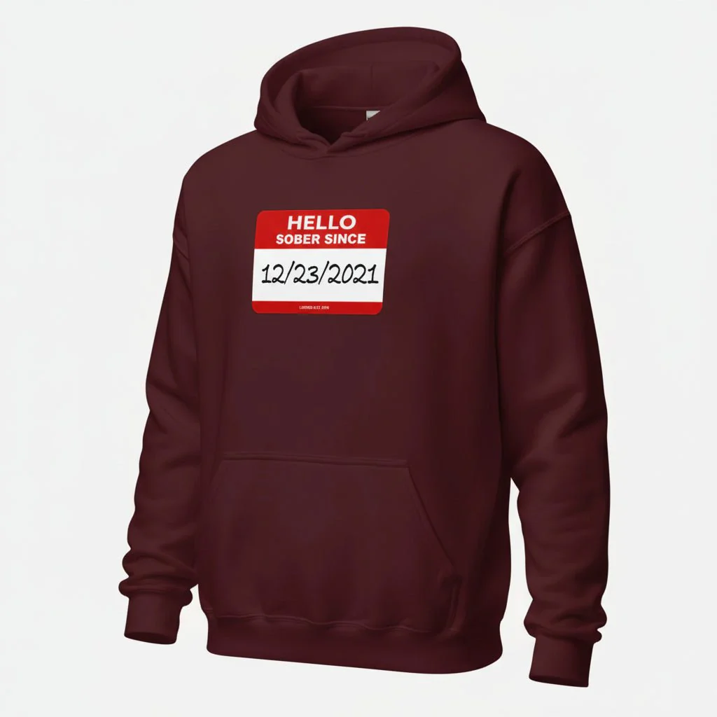 Men’s Hello Sober Since Hoodie w/ Personalized Sobriety Date - Image 12