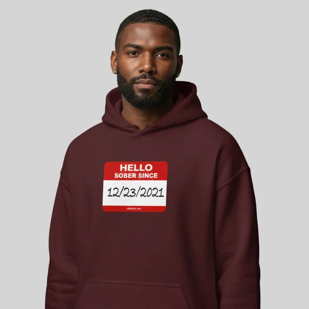 Men’s Hello Sober Since Hoodie w/ Personalized Sobriety Date - Image 13
