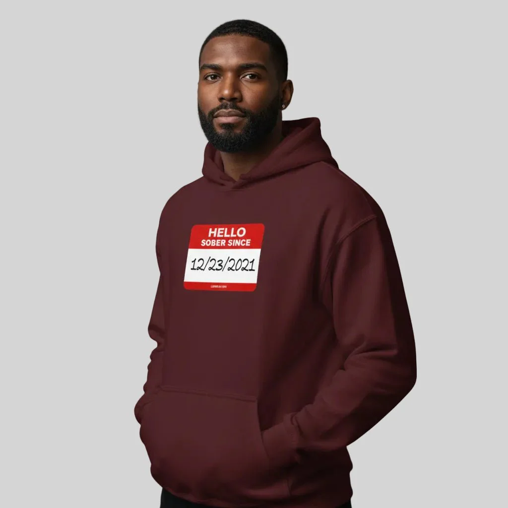 Men’s Hello Sober Since Hoodie w/ Personalized Sobriety Date - Image 14