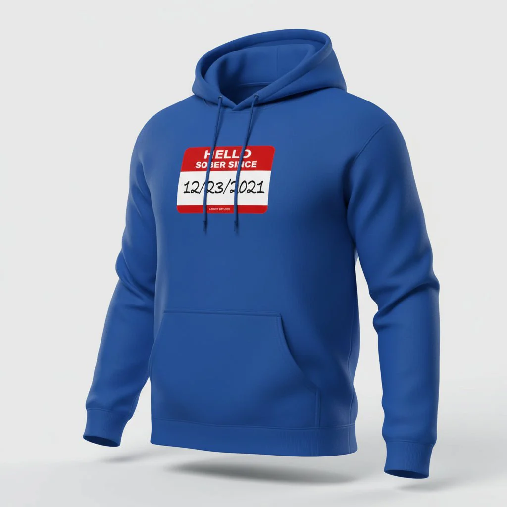 Men’s Hello Sober Since Hoodie w/ Personalized Sobriety Date - Image 16