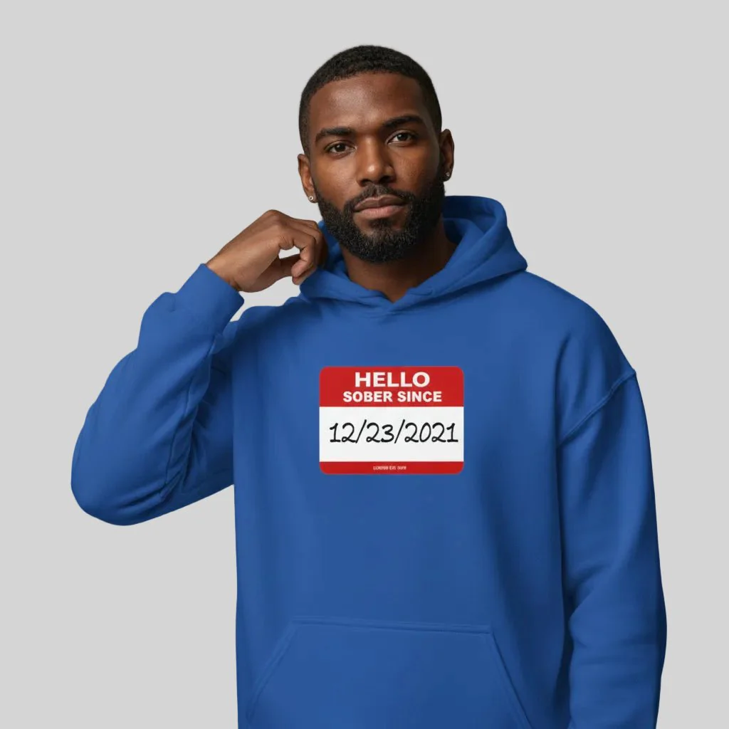 Men’s Hello Sober Since Hoodie w/ Personalized Sobriety Date - Image 17