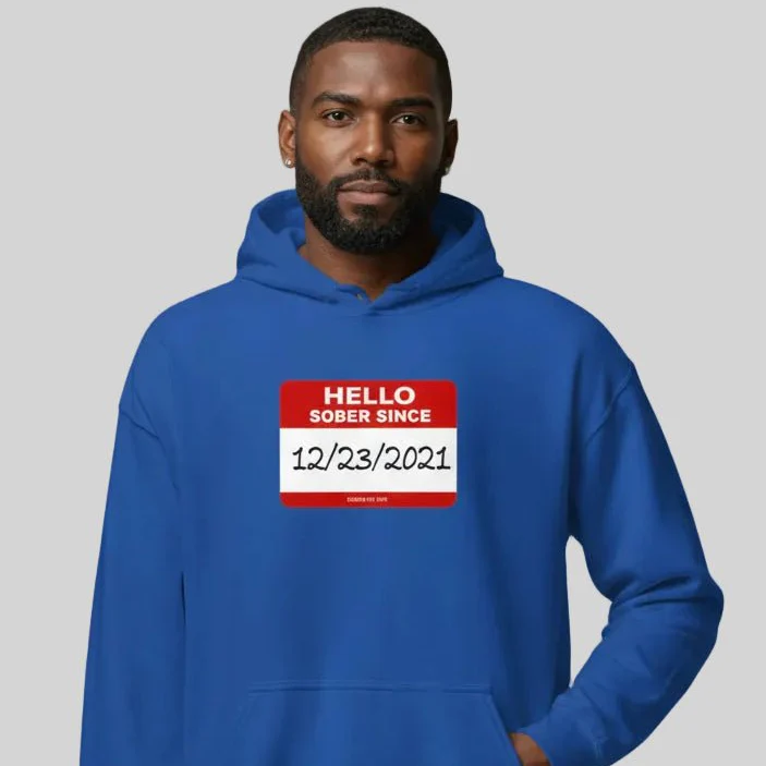 Men’s Hello Sober Since Hoodie w/ Personalized Sobriety Date - Image 18