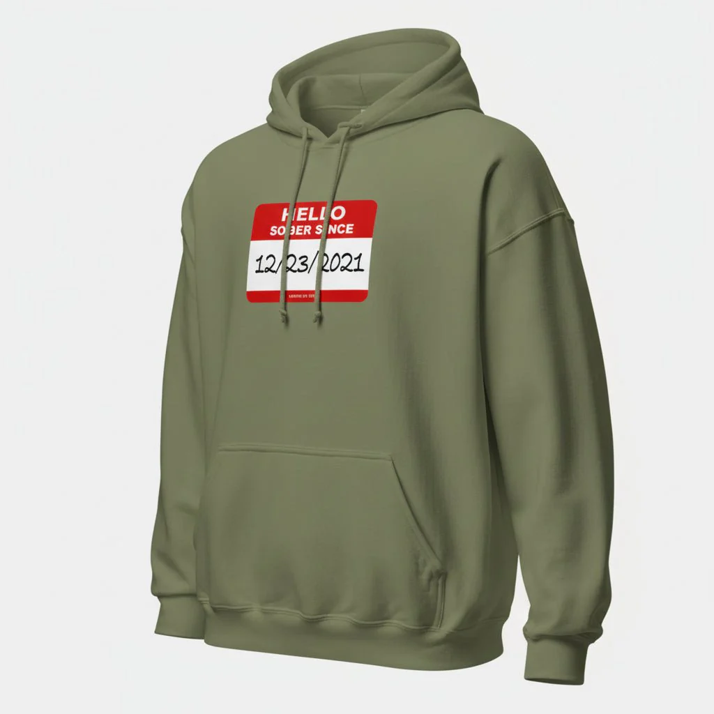 Men’s Hello Sober Since Hoodie w/ Personalized Sobriety Date - Image 20