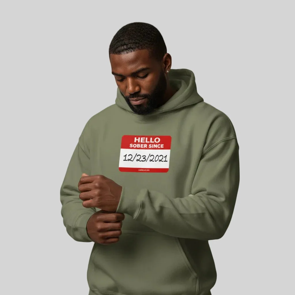 Men’s Hello Sober Since Hoodie w/ Personalized Sobriety Date - Image 22