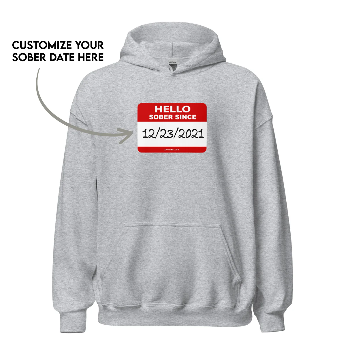 Men’s Hello Sober Since Hoodie w/ Personalized Sobriety Date - Image 23