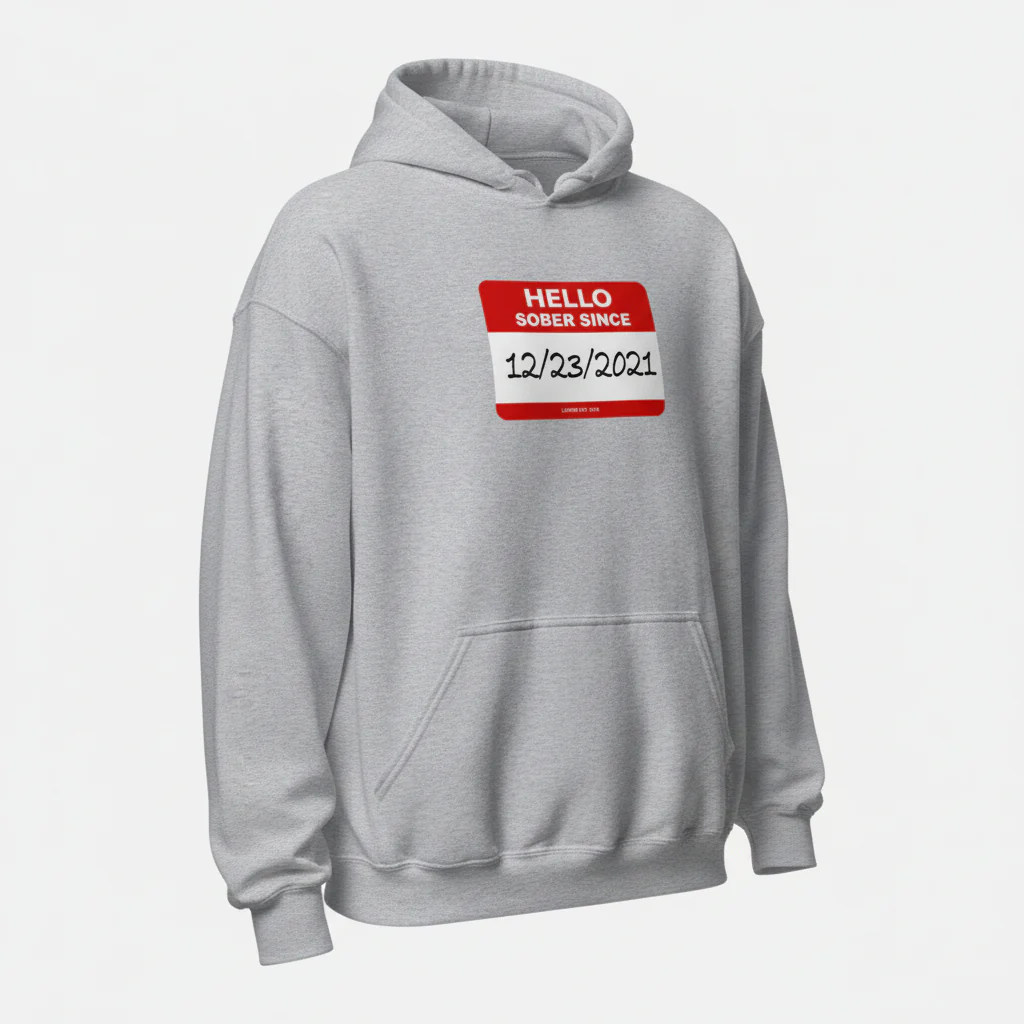 Men’s Hello Sober Since Hoodie w/ Personalized Sobriety Date - Image 24