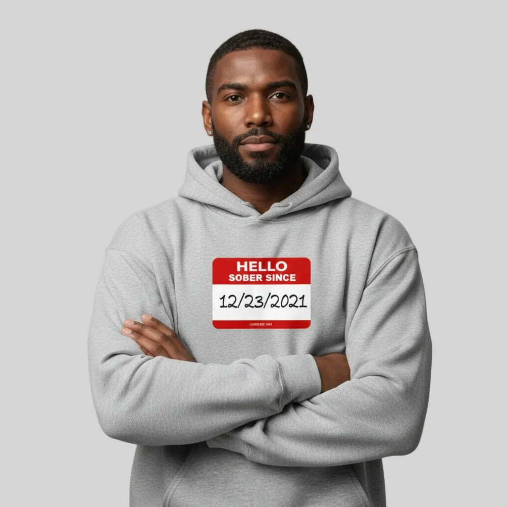 Men’s Hello Sober Since Hoodie w/ Personalized Sobriety Date - Image 25
