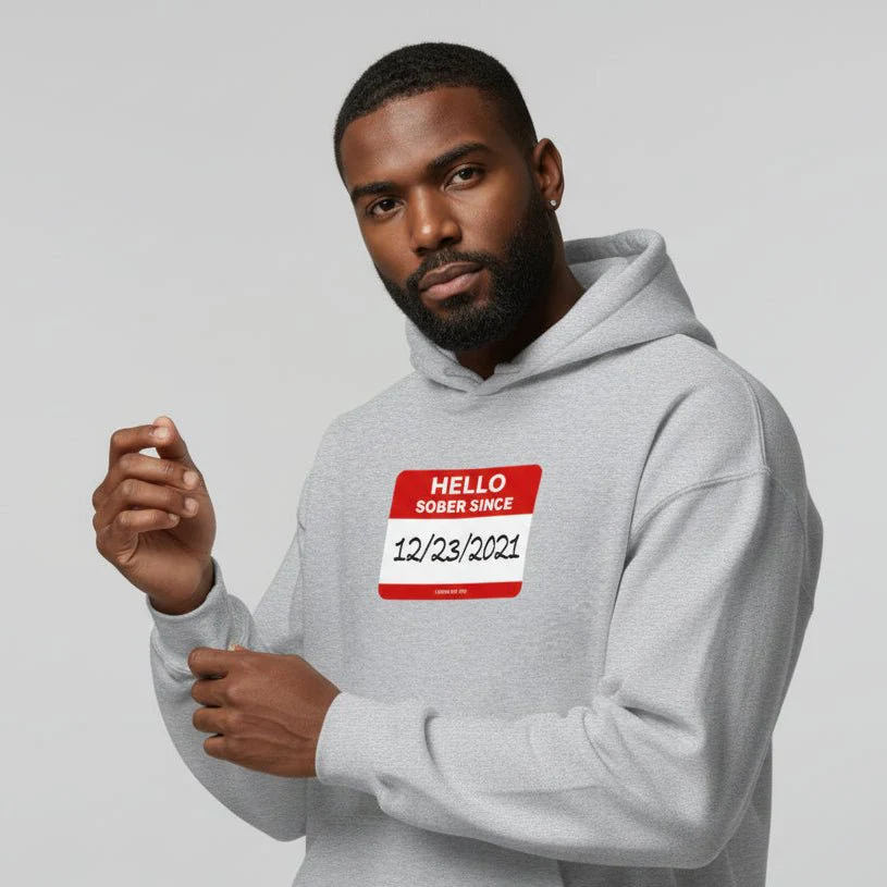 Men’s Hello Sober Since Hoodie w/ Personalized Sobriety Date - Image 26