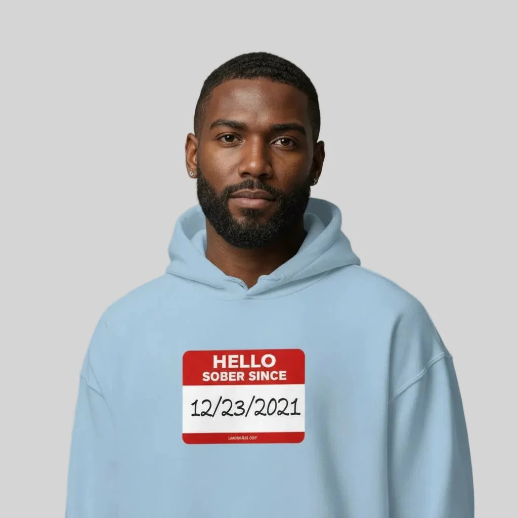 Men’s Hello Sober Since Hoodie w/ Personalized Sobriety Date - Image 29