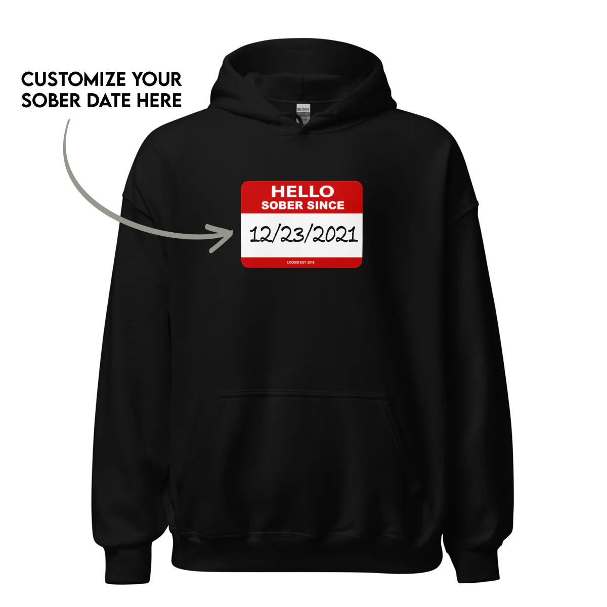 Men’s Hello Sober Since Hoodie w/ Personalized Sobriety Date - Image 3