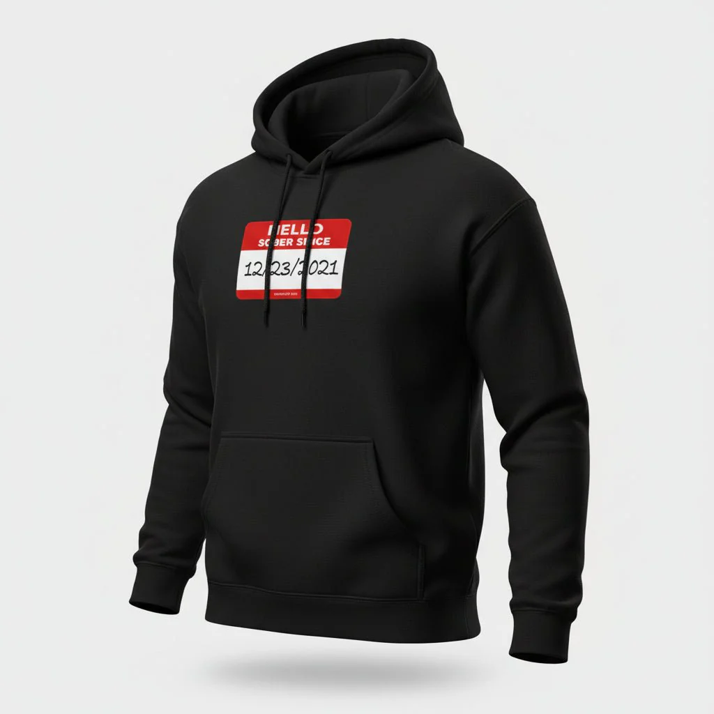 Men’s Hello Sober Since Hoodie w/ Personalized Sobriety Date - Image 4