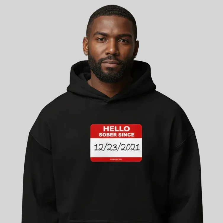 Men’s Hello Sober Since Hoodie w/ Personalized Sobriety Date - Image 5