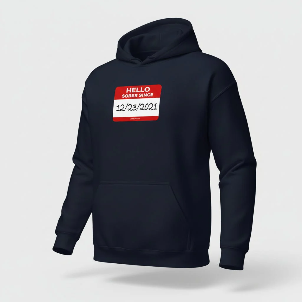Men’s Hello Sober Since Hoodie w/ Personalized Sobriety Date - Image 8