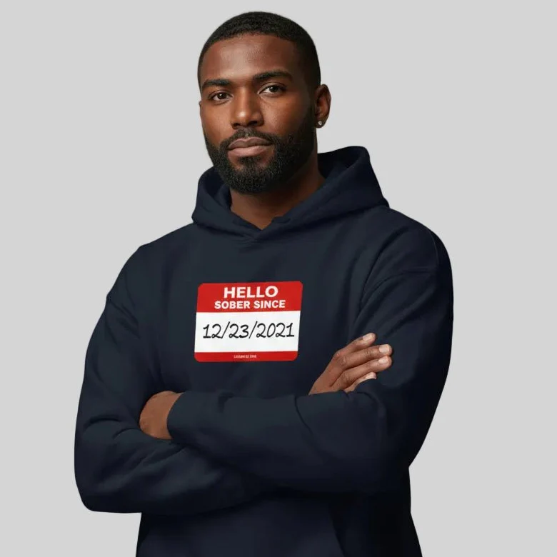 Men’s Hello Sober Since Hoodie w/ Personalized Sobriety Date - Image 9