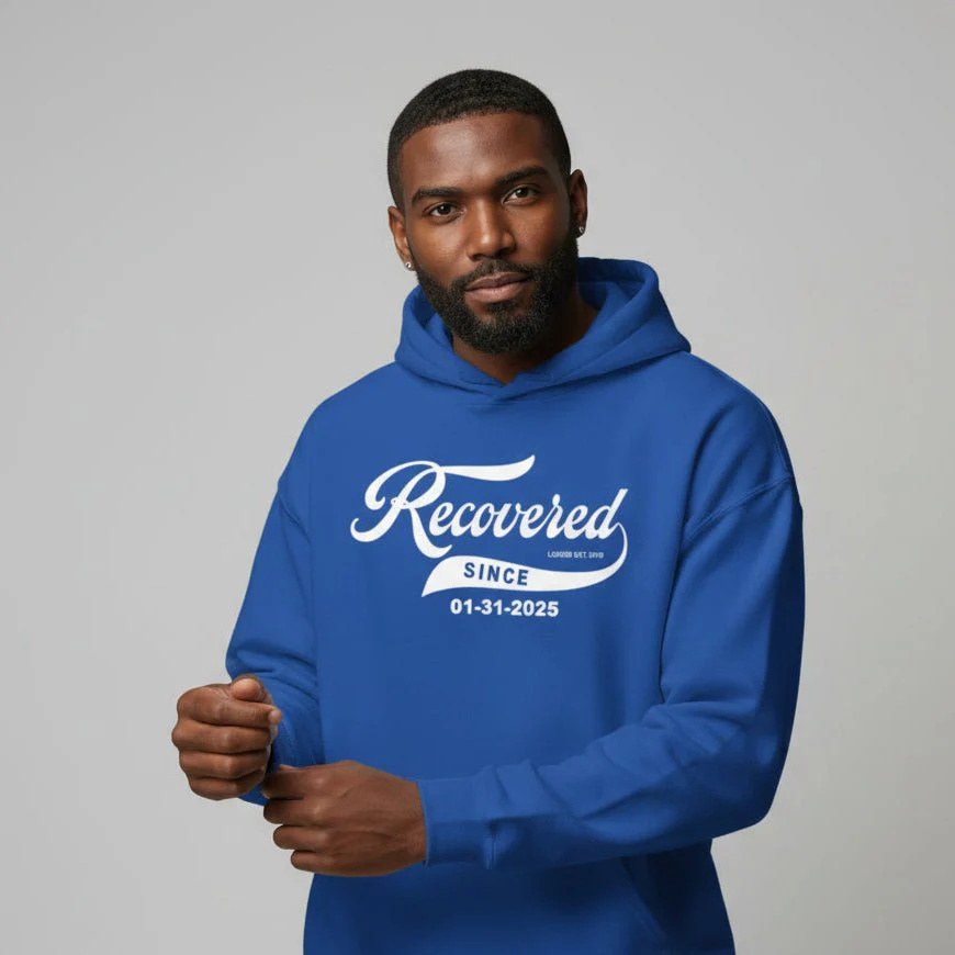 Men's Recovered Since Hoodie w/ Personalized Recovered Date - Image 5