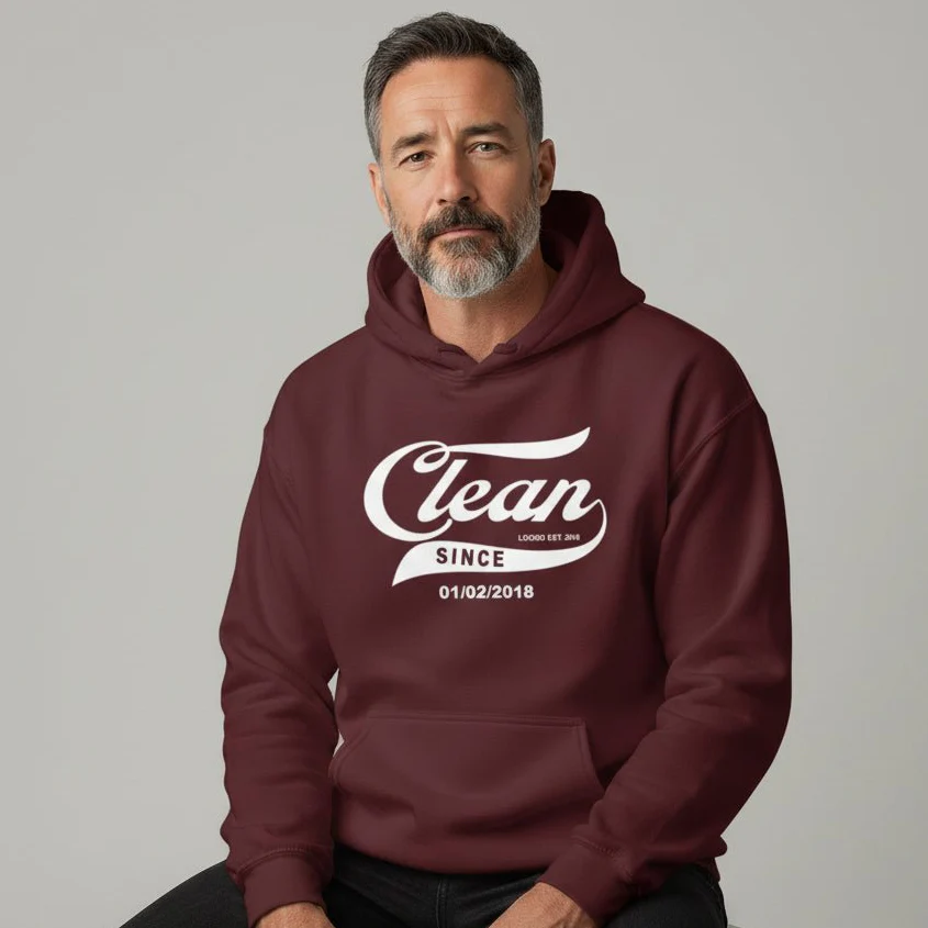 Recovery Hoodie | Men's Clean Since Hoodie with Custom Sobriety Date - Image 16