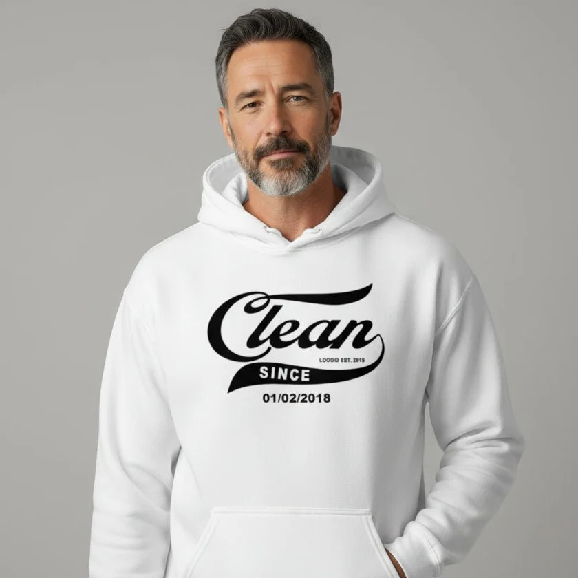 Recovery Hoodie | Men's Clean Since Hoodie with Custom Sobriety Date - Image 36