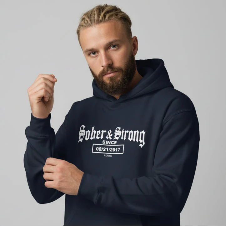 Recovery Hoodie | Men's Sober & Strong Old School with Custom Date - Image 11