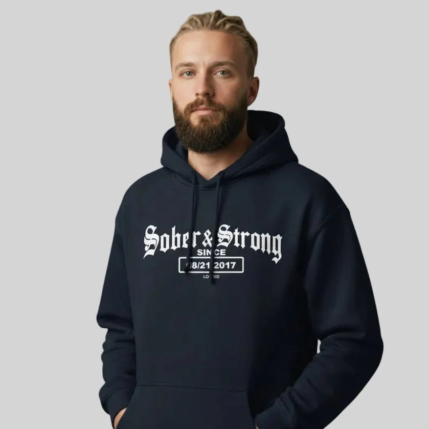 Recovery Hoodie | Men's Sober & Strong Old School with Custom Date - Image 12