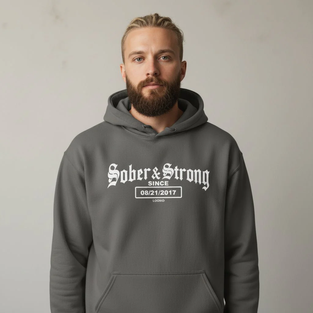 Recovery Hoodie | Men's Sober & Strong Old School with Custom Date - Image 15