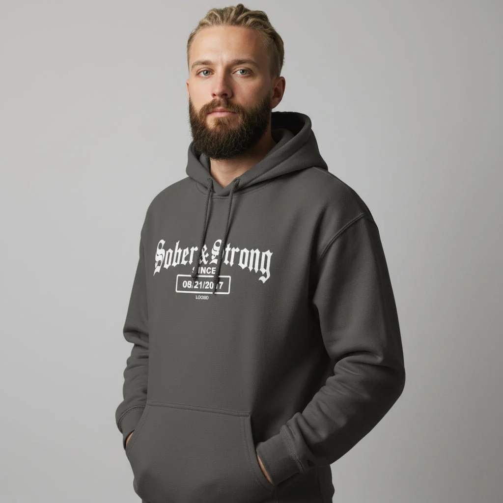 Recovery Hoodie | Men's Sober & Strong Old School with Custom Date - Image 16
