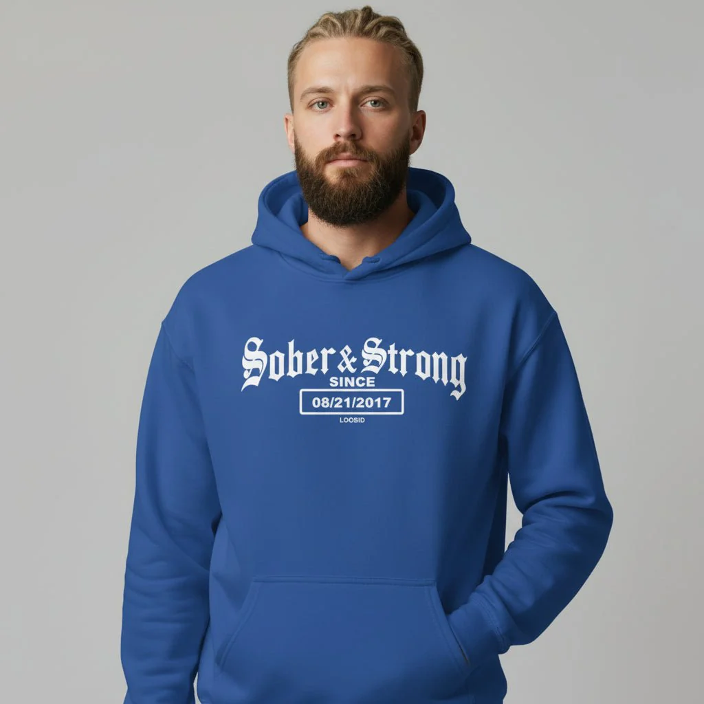 Recovery Hoodie | Men's Sober & Strong Old School with Custom Date - Image 18