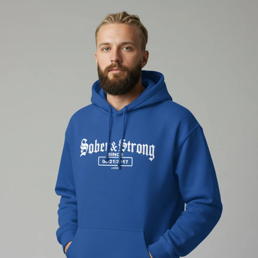 Recovery Hoodie | Men's Sober & Strong Old School with Custom Date - Image 19