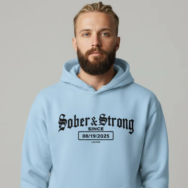 Recovery Hoodie | Men's Sober & Strong Old School with Custom Date - Image 23