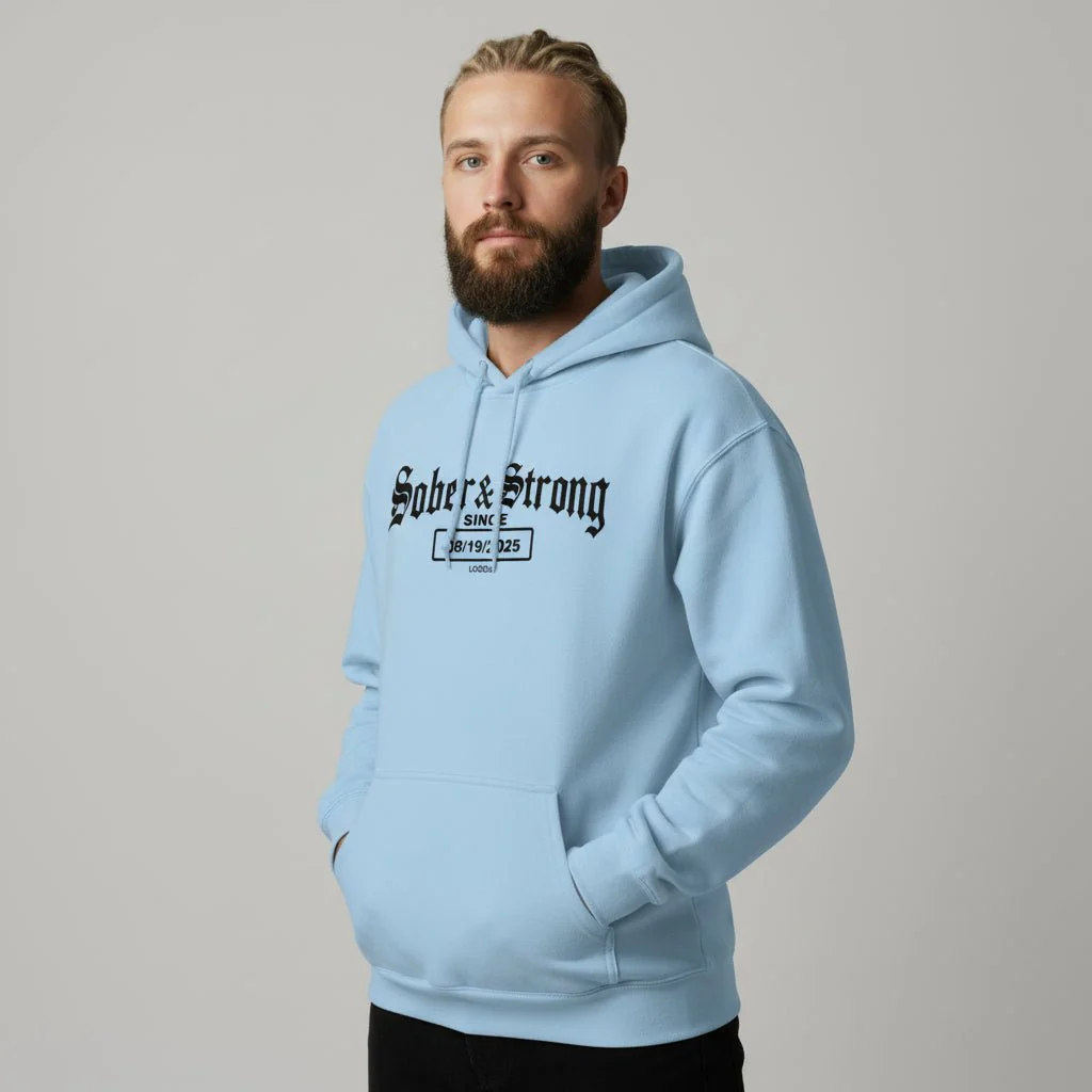 Recovery Hoodie | Men's Sober & Strong Old School with Custom Date - Image 24