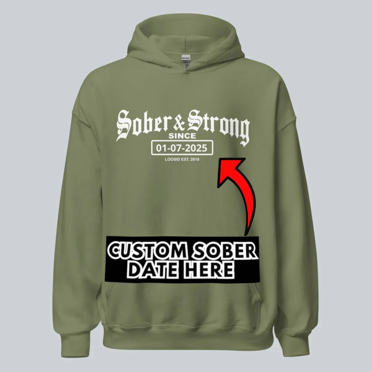 Recovery Hoodie | Men's Sober & Strong Old School with Custom Date - Image 27