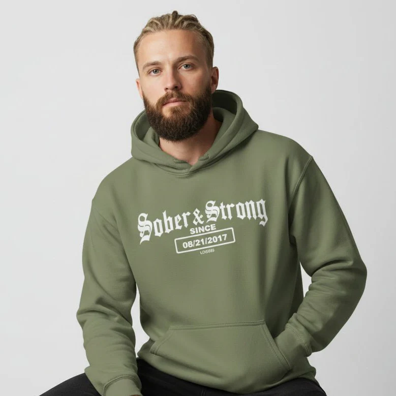 Recovery Hoodie | Men's Sober & Strong Old School with Custom Date - Image 28