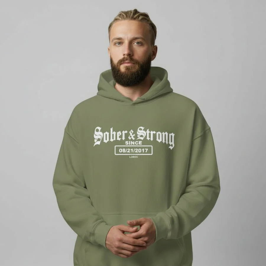Recovery Hoodie | Men's Sober & Strong Old School with Custom Date - Image 29