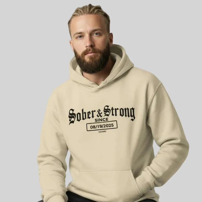 Recovery Hoodie | Men's Sober & Strong Old School with Custom Date - Image 33