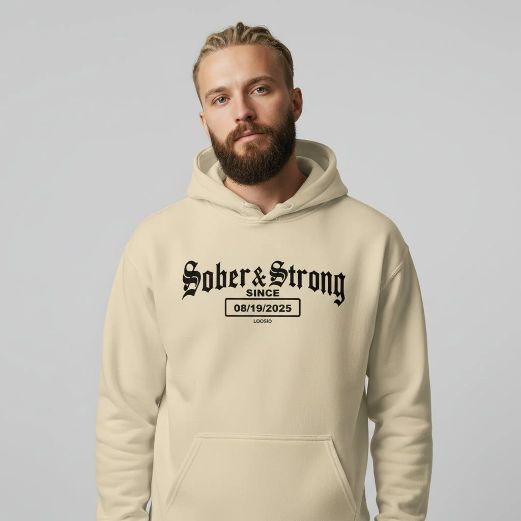 Recovery Hoodie | Men's Sober & Strong Old School with Custom Date - Image 34
