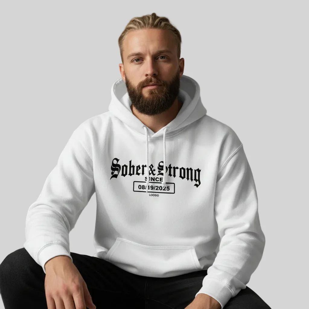 Recovery Hoodie | Men's Sober & Strong Old School with Custom Date - Image 38