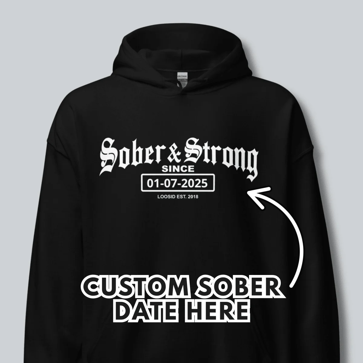 Recovery Hoodie | Men's Sober & Strong Old School with Custom Date - Image 4