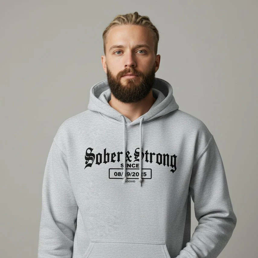 Recovery Hoodie | Men's Sober & Strong Old School with Custom Date - Image 41