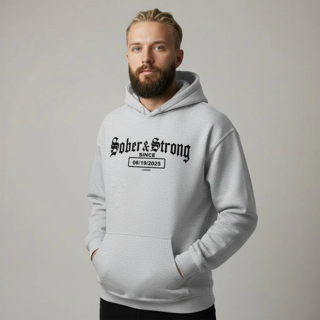 Recovery Hoodie | Men's Sober & Strong Old School with Custom Date - Image 43