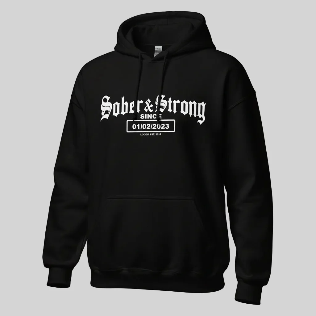 Recovery Hoodie | Men's Sober & Strong Old School with Custom Date - Image 5