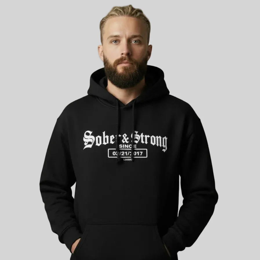 Recovery Hoodie | Men's Sober & Strong Old School with Custom Date - Image 6