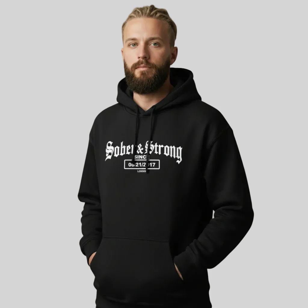 Recovery Hoodie | Men's Sober & Strong Old School with Custom Date - Image 7