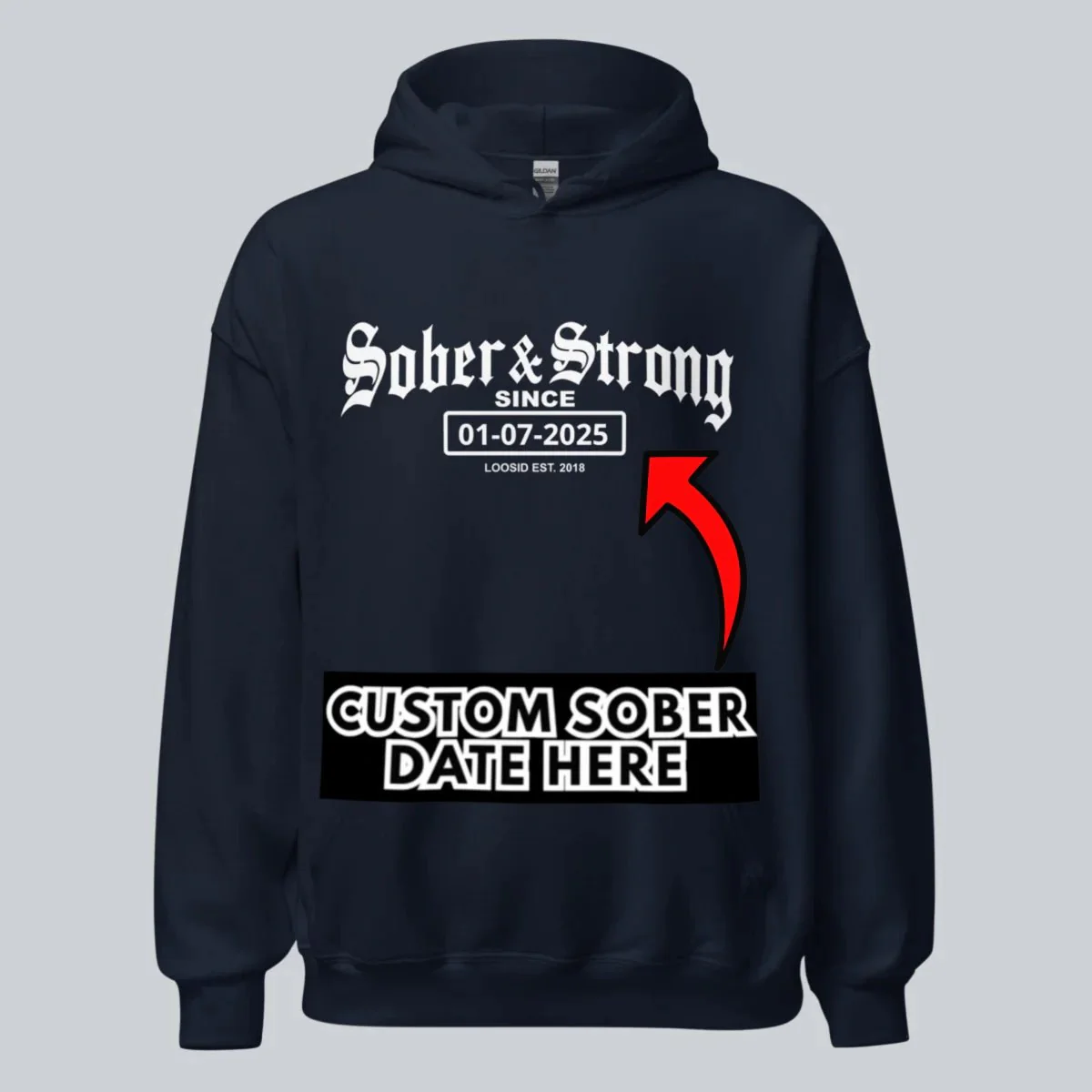 Recovery Hoodie | Men's Sober & Strong Old School with Custom Date - Image 9