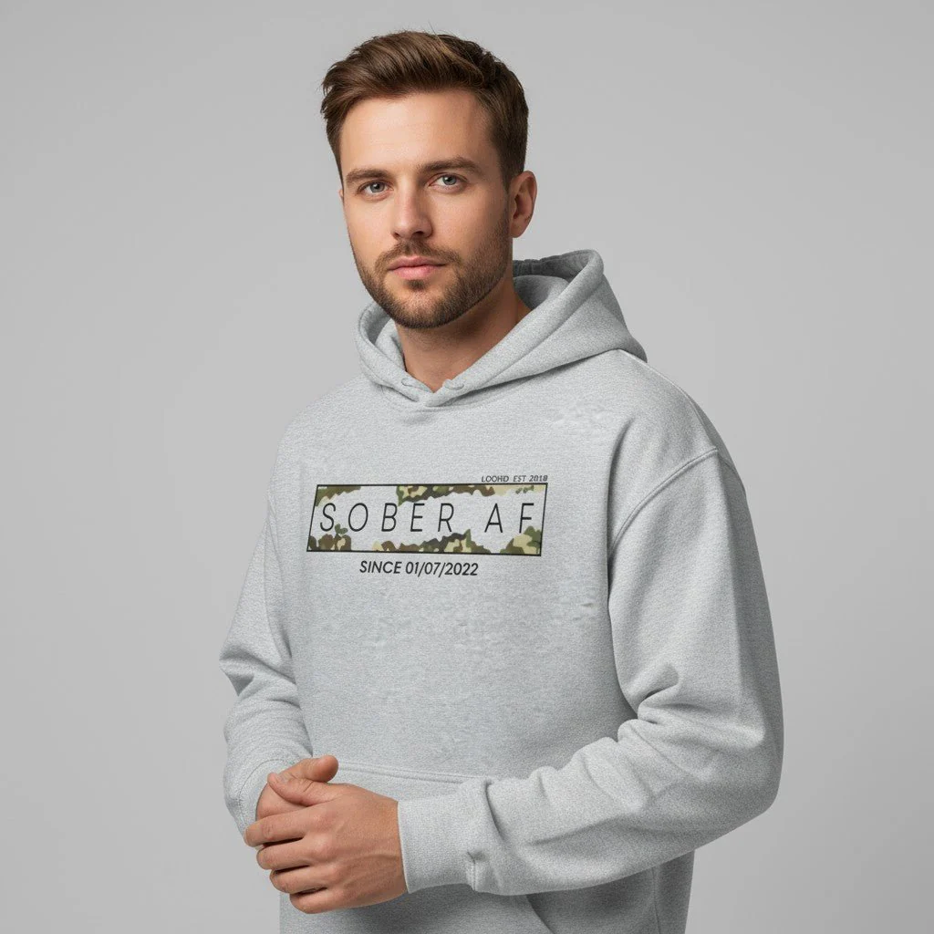 Recovery Hoodie | Men's Sober AF Camo Hoodie with Custom Sober Date - Image 11