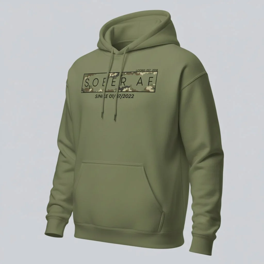 Recovery Hoodie | Men's Sober AF Camo Hoodie with Custom Sober Date - Image 13