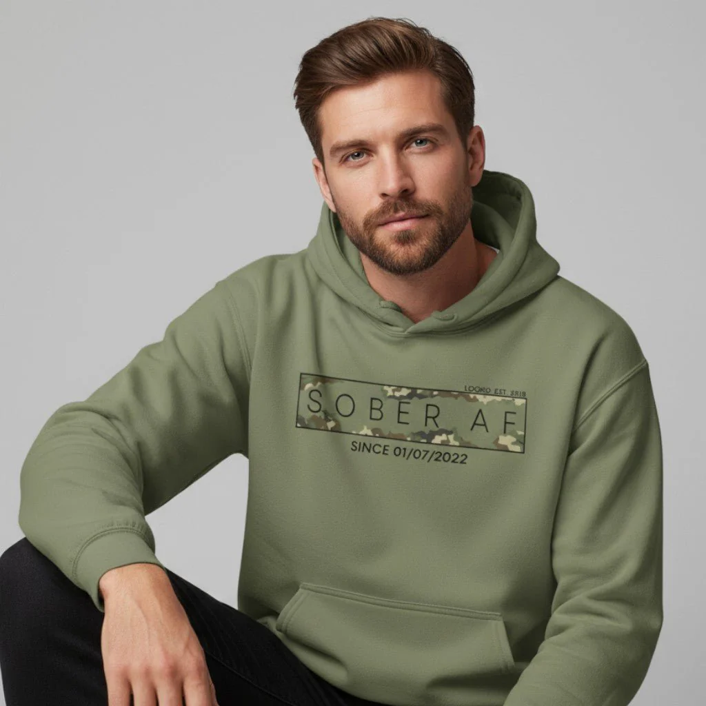 Recovery Hoodie | Men's Sober AF Camo Hoodie with Custom Sober Date - Image 14