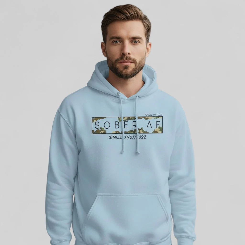 Recovery Hoodie | Men's Sober AF Camo Hoodie with Custom Sober Date - Image 18