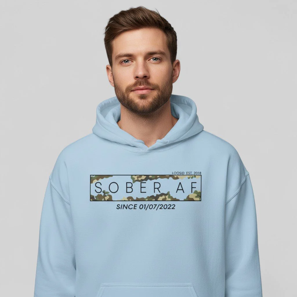 Recovery Hoodie | Men's Sober AF Camo Hoodie with Custom Sober Date - Image 19