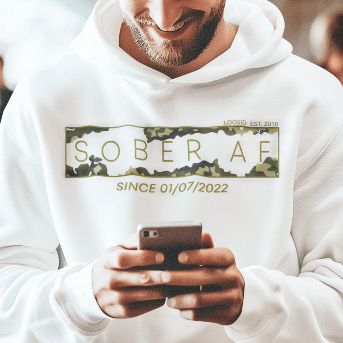 Recovery Hoodie | Men's Sober AF Camo Hoodie with Custom Sober Date - Image 23