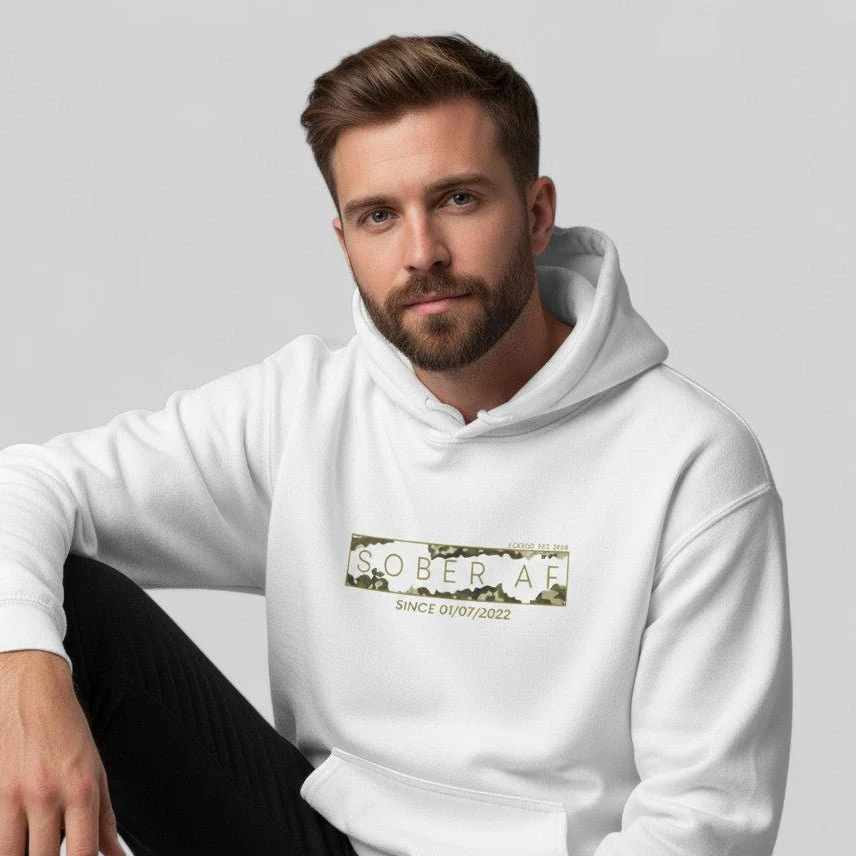 Recovery Hoodie | Men's Sober AF Camo Hoodie with Custom Sober Date - Image 24